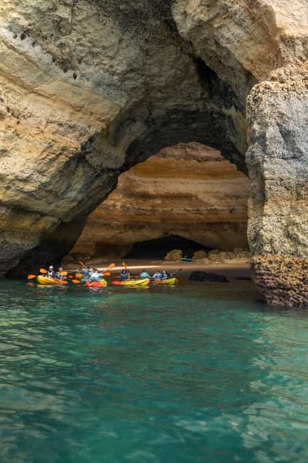 Albufeira Marina: Benagil Cave to Marinha Beach Kayak Tour - Paddling toward Marinha Beach