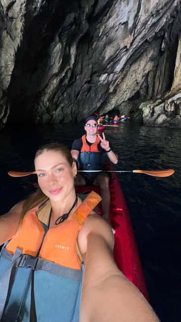 Amalfi: Kayak-Snorkel to Pandora Cave, Hidden Beach & Drinks - Entering Pandora Cave by kayak