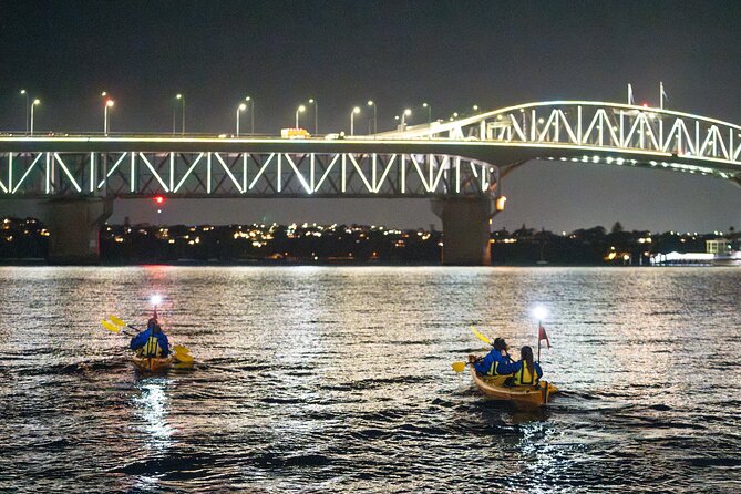 Auckland City Lights Night Kayaking Tour - Paddling along Westhaven Marina at sunset