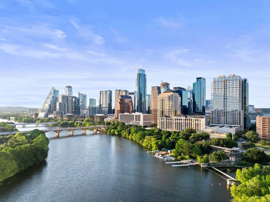 Austin: Downtown Skyline Kayaking Tour - Crossing Lady Bird Lake toward Barton Springs