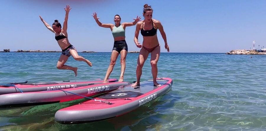 Chania: Morning or Sunset Stand-up Paddleboard Pilates - Pilates with a paddleboard under your feet