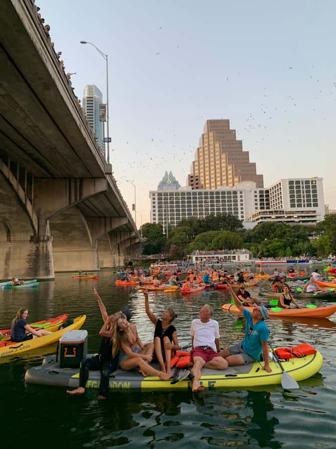 Downtown Sunset Tandem Kayak with 1.5M Bats - Why this Austin kayak trip feels like four outings