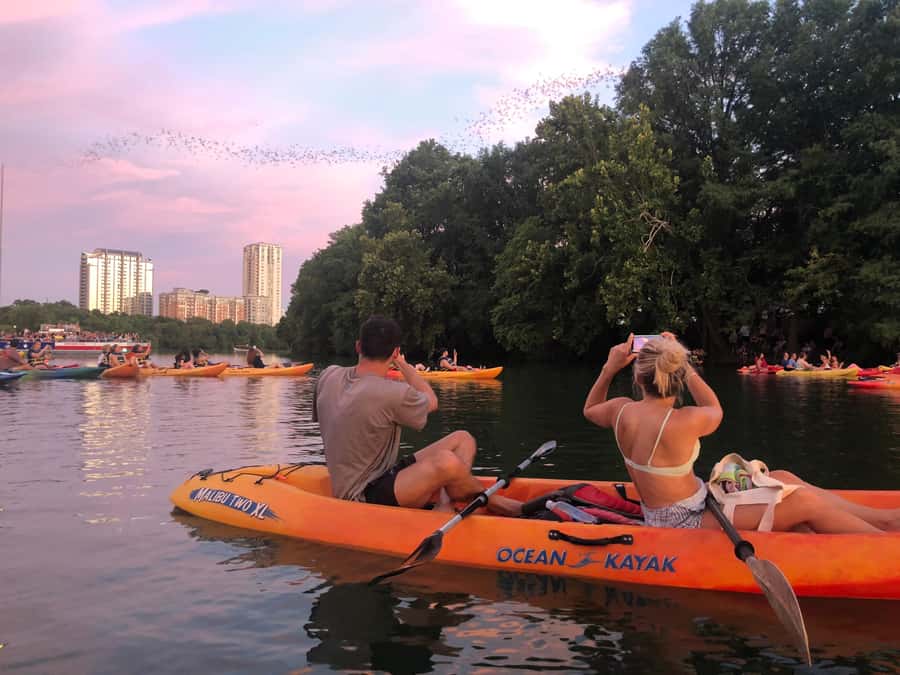 Downtown Sunset Tandem Kayak with 1.5M Bats - Watching the bats beneath the bridge