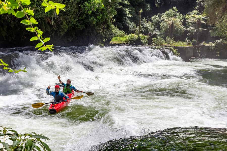 Epic Tandem Kayak Tour down the Kaituna River Waterfalls - Into the Native Bush-Lined Gorge