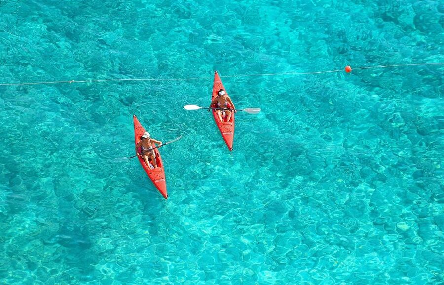Explore Santorini's Waters: Kayak Rental Adventure - Perivolos Beach from the water