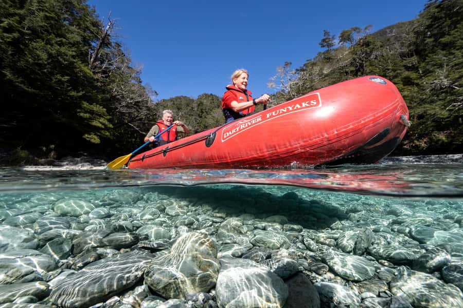 From Queenstown: Dart River Canoe & Jet Boat Day Trip - Paddling a Funyak through clear water