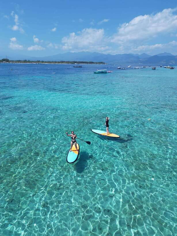 Gili sunrise stand-up paddle boarding (drone photoshoot) - The paddle to the sunrise position