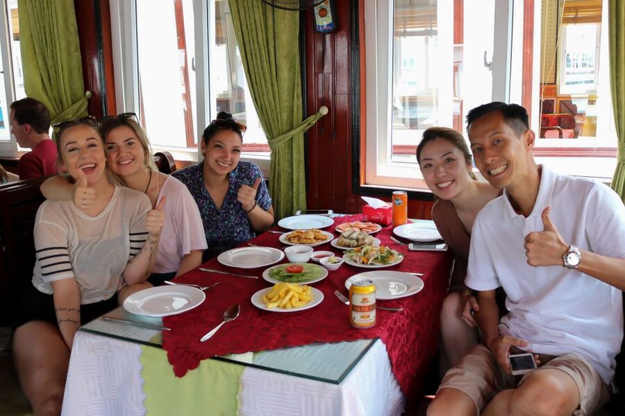 Hanoi: Islands & Caves Ha Long Cruise with Lunch & Kayaking - A seafood lunch with plenty on the table