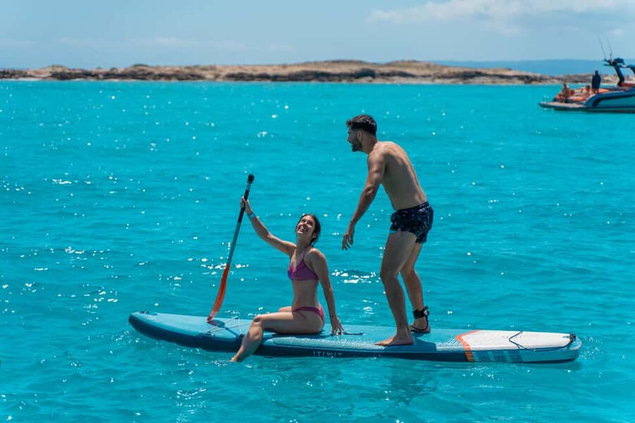 Ibiza: Formentera Trip with Paddle, Snorkel and Lunch - Paella lunch served on the boat