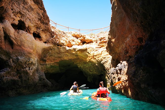 Kayak Benagil Cave with 1st kayak tour company - Paddling past Praia da Marinha