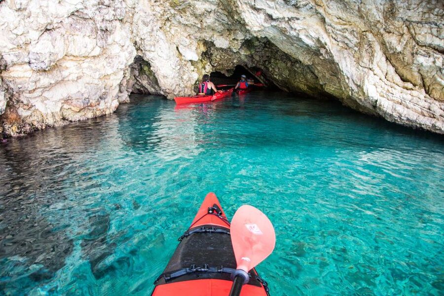 Lefkada: Full Day Sea Kayaking Tour - Thilia islet: snorkeling and a light Mediterranean lunch