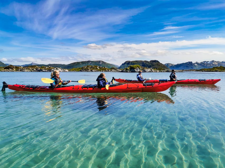 Lofoten: Full Day Combo tour, (kayaking and rappelling) - A secret landing place and a practical camp lunch