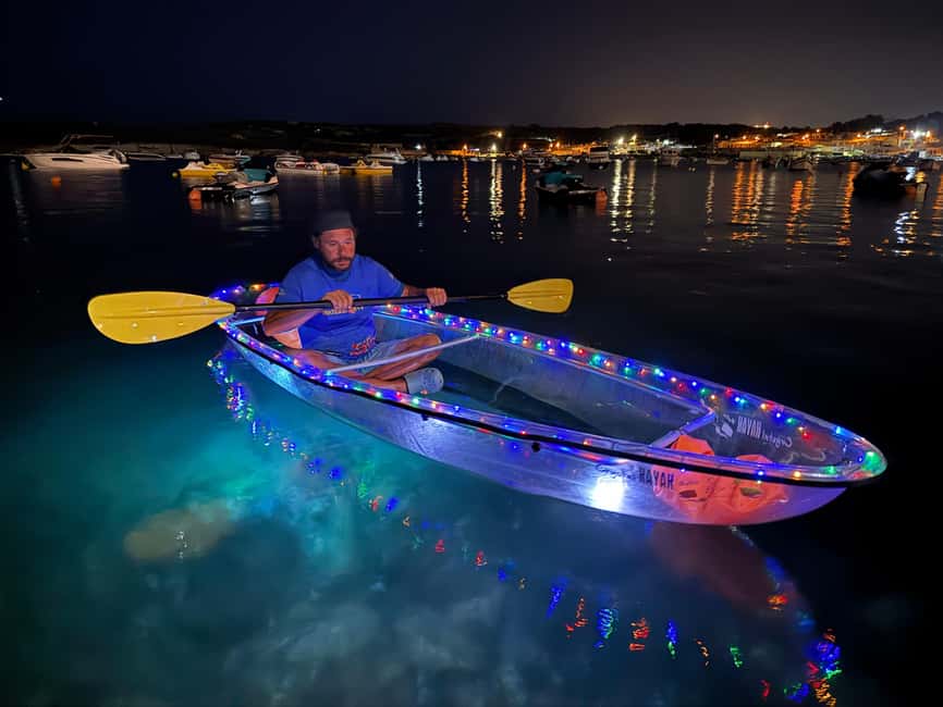 Malta: Illuminated Night Kayak Tour - Glow In The Dark - Paddling through Munxar Window Sea Cave