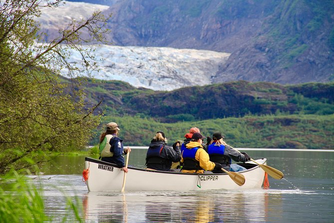 Mendenhall Glacier Canoe Paddle and Hike Juneau - Leaving the canoe for a rocky glacier hike