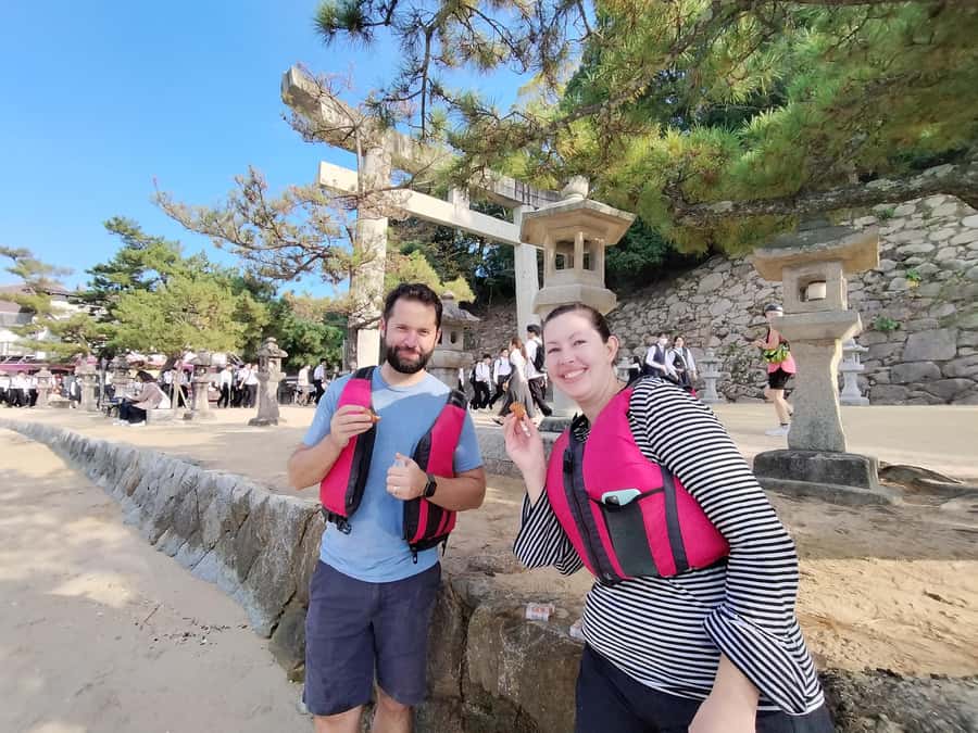 Miyajima World Heritage Torii Kayak Tour - The first paddle past Nagahama Shrine
