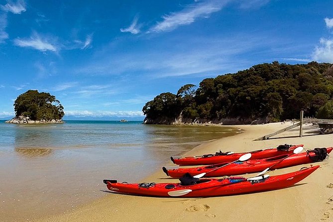 Oarsome Marine Reserve Kayak Tour - Reaching Anchorage Beach and changing from kayak to boat