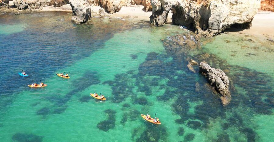 Portimão: Small Group Kayak Cave and Cliff Tour - Finding the cave near Alvor