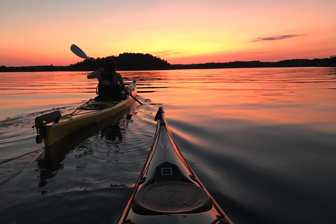PRIVATE Sunset Kayaking in Stockholm Archipelago Nature Reserve - Fika on an island or shore