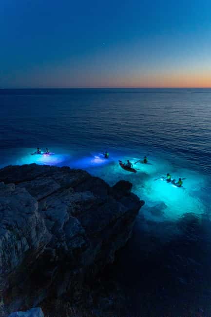 Pula: Night Kayak Tour with Glowing Kayaks - The Blue Cave stop, now seen from the water outside