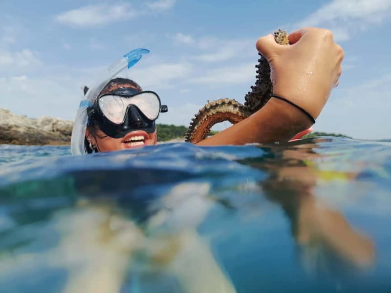 Pula: Sea Adventure – Boat, Kayak, Snorkeling & Cliff Jumps - Kayaking beside the Muzil Peninsula cliffs