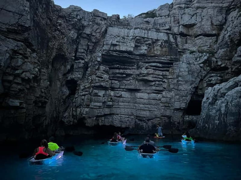 Pula: Sunset/Night Illuminated Transparent Kayak Tour - Inside the glowing sea canyon