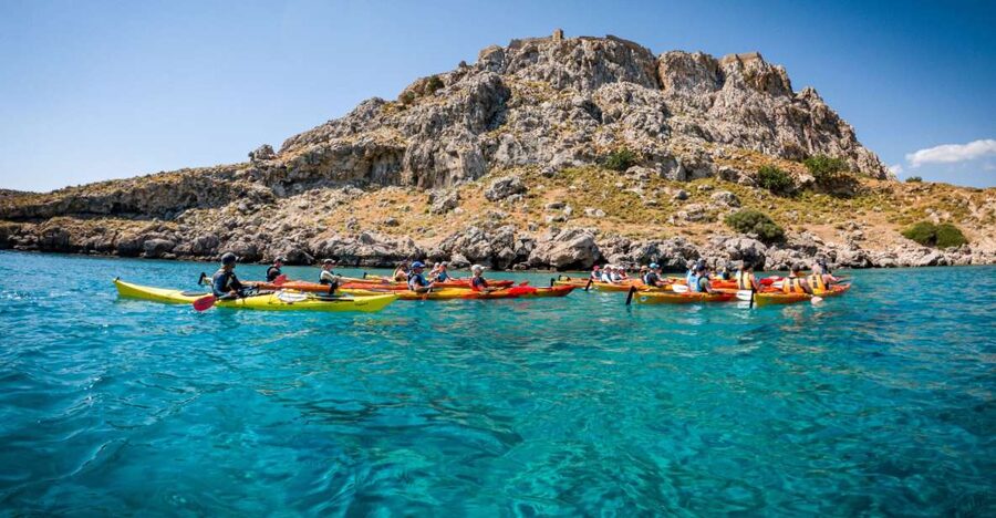Rhodes: Sea Kayak Adventure to the Red Sand Beach - Paddling the first 1.5 hours along the east coast