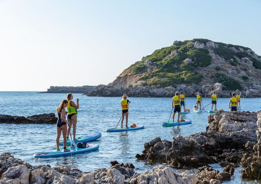 Rhodes: Stand-Up Paddleboard and Snorkeling Tour - Returning to Stegna with photos and a group finish