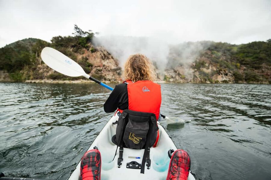 Rotorua: Waimangu Valley Walk and Steaming Cliffs Kayak Tour - Arriving at Lake Rotomahana