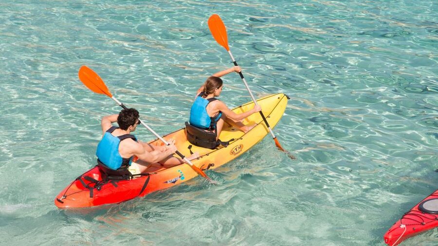 Santorini:explore the black beach by Kayak - Paddling beside the black-sand coast