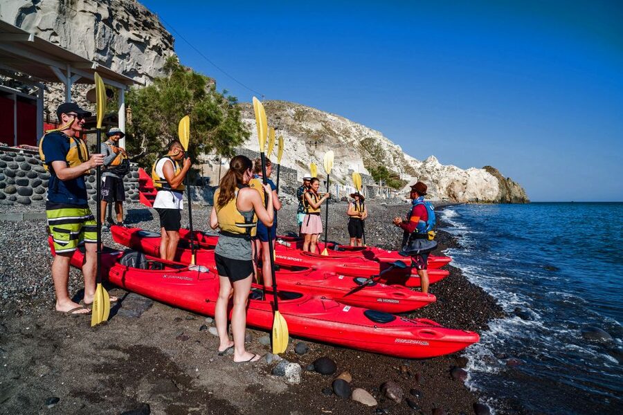 Santorini: Sea Kayaking with Light Lunch - Black Mountain, cliff homes, and the Akrotiri Lighthouse