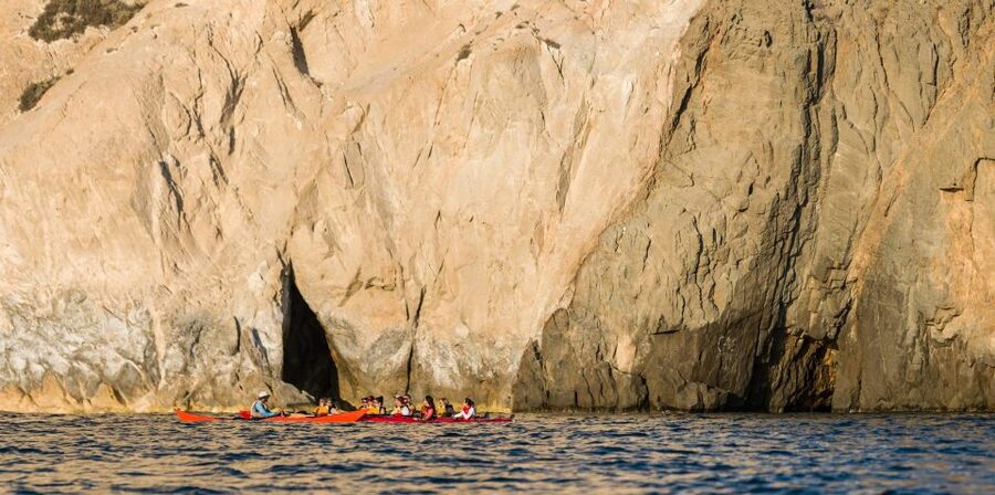 Santorini: Sunset Sea Kayak with Light Dinner - Red Beach and Santorini’s volcanic colors