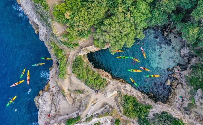 Sorrento: Guided Kayak Tour + Free 1h Paddleboarding - Paddling toward Queen Giovanna’s Baths
