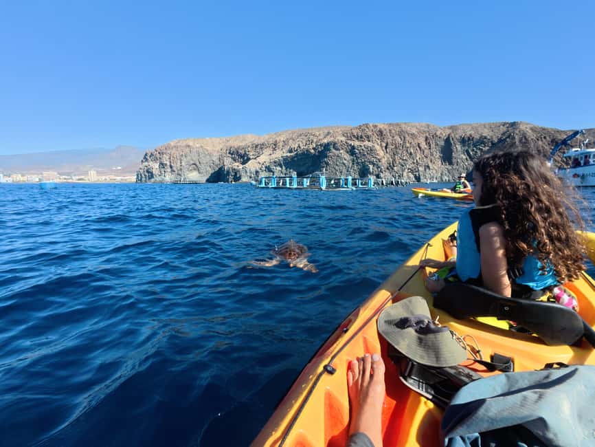Tenerife: Kayak Sea Safari with Snorkel and Snacks - Passing Lovers Cave beneath the cliffs