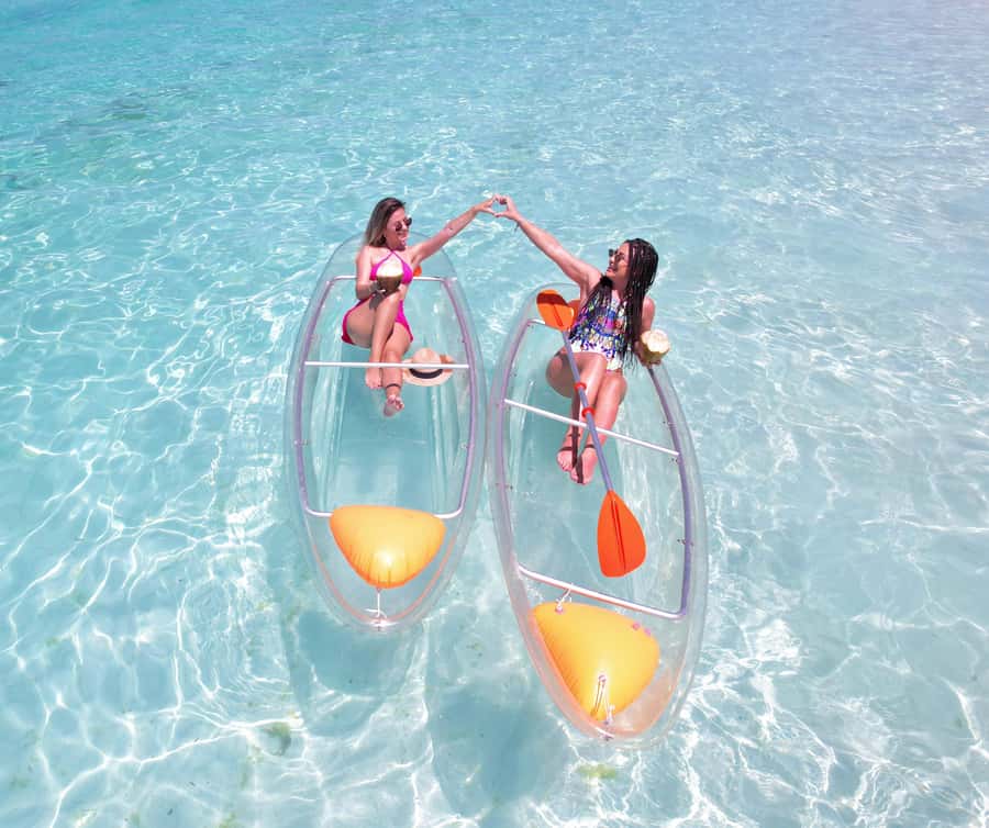 Zanzibar: Transparent Kayak and Drone (with Pickup Included) - Getting into the transparent kayak
